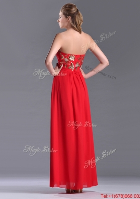 Luxurious Applique with Sequins Red Prom Dress in Ankle Length