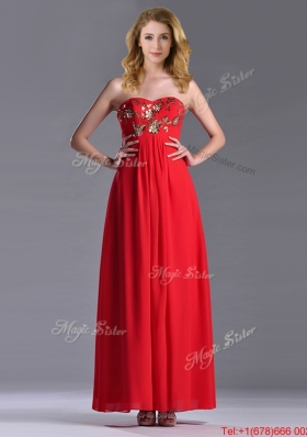 Luxurious Applique with Sequins Red Prom Dress in Ankle Length