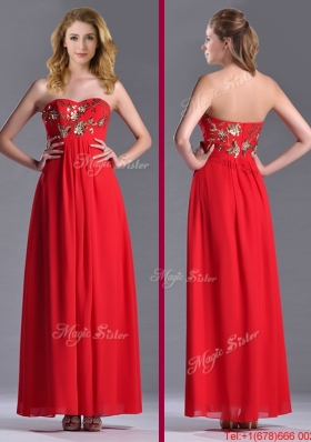 Luxurious Applique with Sequins Red Prom Dress in Ankle Length