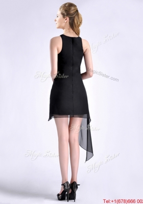 Modern Scoop Asymmetrical Black Chiffon Christmas Party Dress with Beading