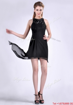 Modern Scoop Asymmetrical Black Chiffon Christmas Party Dress with Beading