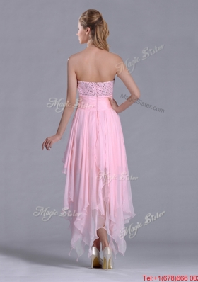 New Arrivals Beaded Bust High Low Chiffon Christmas Party Dress in Baby Pink