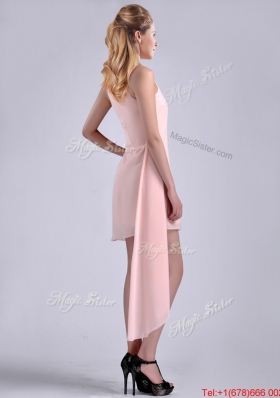 New Style Scoop Empire Chiffon Asymmetrical Christmas Party Prom Dress in Baby Pink