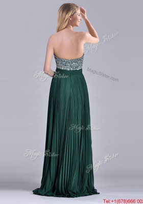 Popular Brush Train Beaded Bust and Pleated Christmas Party Dress in Hunter Green