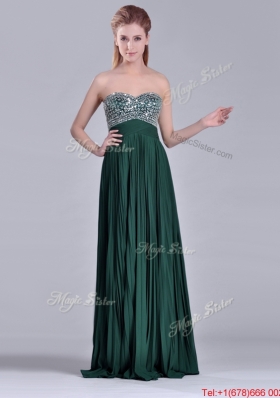 Popular Brush Train Beaded Bust and Pleated Christmas Party Dress in Hunter Green