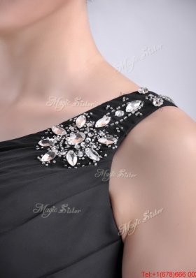 Romantic High Low One Shoulder Black Christmas Party Dress with Criss Cross