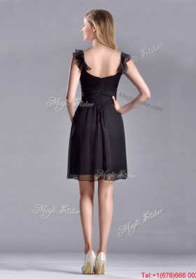 Simple Empire Square Chiffon Black Christmas Party Dress with Cap Sleeves