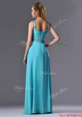 Beautiful Empire Aqua Blue Long Christmas Party Dress with Beading and Ruching