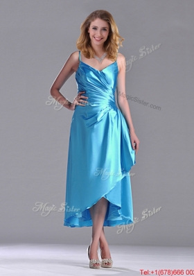 Classical Spaghetti Straps Baby Blue Dama Dress in Tea Length