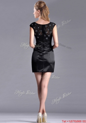 Classical V Neck Satin and Lace Christmas Party Dress with Cap Sleeves