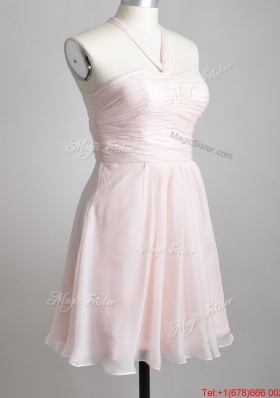 Cute Empire Chiffon Champagne Short Bridesmaid  Dress with Halter Top