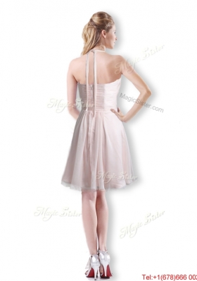 Cute Empire Chiffon Champagne Short Bridesmaid  Dress with Halter Top