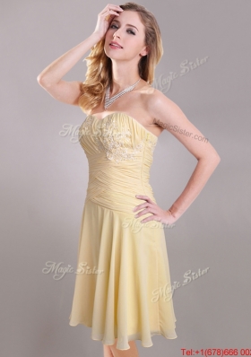 Elegant Applique Chiffon Yellow Short Christmas Party Dress with Side Zipper