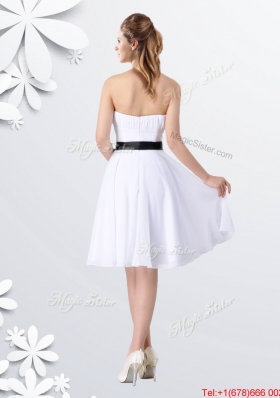 Elegant Empire Strapless Ruched and Be-ribboned White Bridesmaid Dress in Chiffon