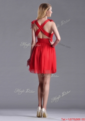 Exclusive V Neck Criss Cross Dama Dress with Ruching and Bowknot