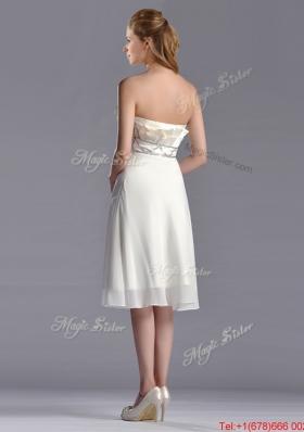 Fashionable Beaded Decorated Waist Chiffon Bridesmaid Dress in Tea Length