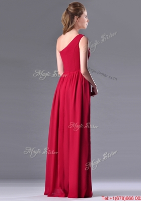 Fashionable Empire One Shoulder Sequins Red Christmas Party Dress with Side Zipper