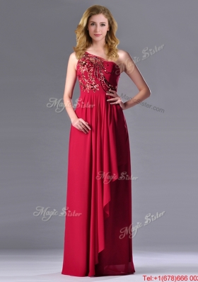 Fashionable Empire One Shoulder Sequins Red Christmas Party Dress with Side Zipper