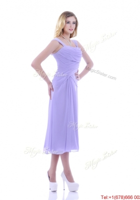 Fashionable Lavender Empire Square Prom Dress in Tea Length