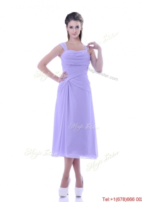 Fashionable Lavender Empire Square Prom Dress in Tea Length