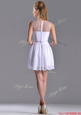 Fashionable See Through Scoop White Dama Dress with Ruching