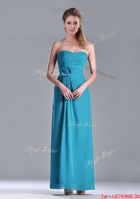 Hot Sale Ankle Length Hand Crafted Flower Bridesmaid Dress in Teal