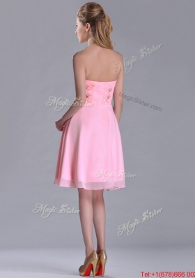 Latest Side Zipper Strapless Pink Short Christmas Party Dress with Beaded Bodice