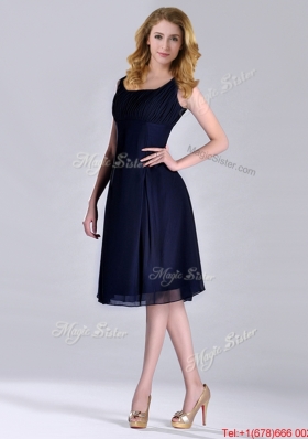 Latest Square Empire Chiffon Navy Blue Christmas Party Dress with Ruching