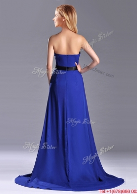 Luxurious Empire Chiffon Royal Blue Christmas Party Dress with Brush Train