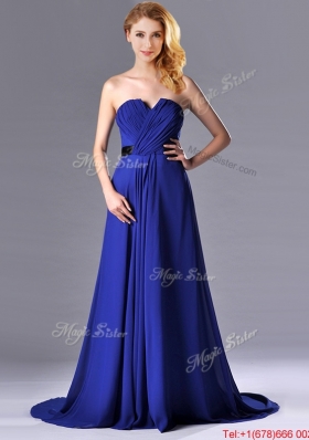 Luxurious Empire Chiffon Royal Blue Christmas Party Dress with Brush Train