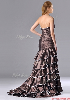 Luxurious Mermaid Ruffled Layers Christmas Party Dress with Brush Train