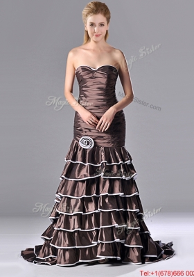 Luxurious Mermaid Ruffled Layers Christmas Party Dress with Brush Train