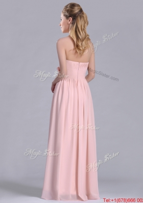 Modern Chiffon Handcrafted Flowers Long Bridesmaid Dress in Baby Pink