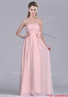 Modern Chiffon Handcrafted Flowers Long Bridesmaid Dress in Baby Pink