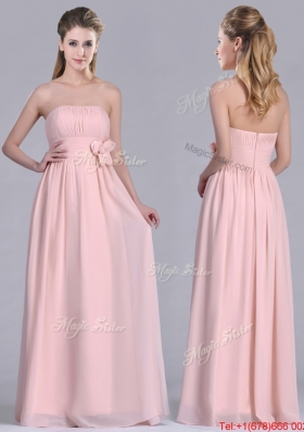 Modern Chiffon Handcrafted Flowers Long Bridesmaid Dress in Baby Pink
