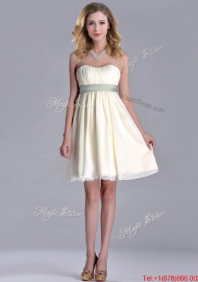 Modern Empire Light Yellow Bridesmaid Dress with Ruching and Belt