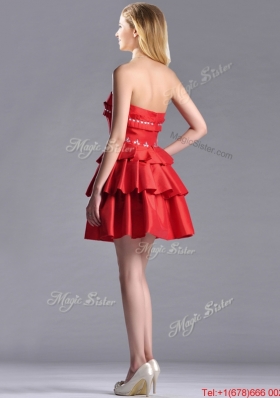 New Arrivals Red Strapless Prom Dress with Ruffled Layers and Beading