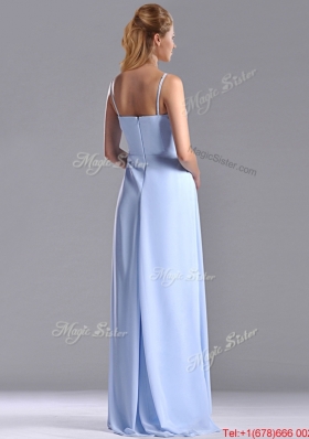 Popula Chiffon Spaghetti Straps Long  Bridesmaid Dress with Zipper Up