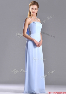 Popula Chiffon Spaghetti Straps Long  Bridesmaid Dress with Zipper Up