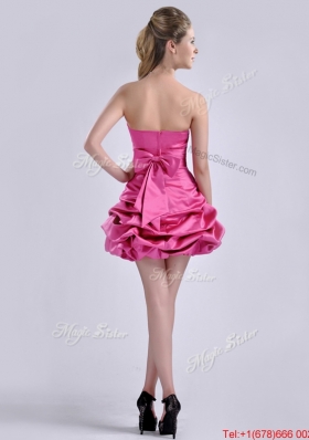 Popular A Line Bubble and Bowknot Taffeta Bridesmaid Dress in Hot Pink