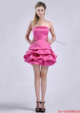 Popular A Line Bubble and Bowknot Taffeta Bridesmaid Dress in Hot Pink