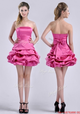 Popular A Line Bubble and Bowknot Taffeta Bridesmaid Dress in Hot Pink