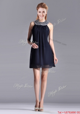 Popular Black Short Bridesmaid Dress with Beaded Decorated Halter Top