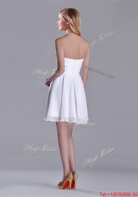 Popular Elegant Empire Strapless Beaded White Bridesmaid Dress in Chiffon