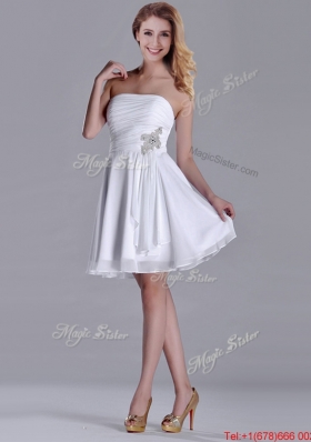 Popular Elegant Empire Strapless Beaded White Bridesmaid Dress in Chiffon