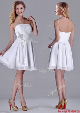 Popular Elegant Empire Strapless Beaded White Bridesmaid Dress in Chiffon