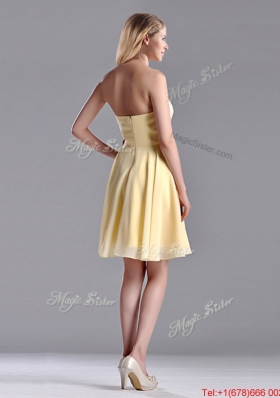 Popular Empire Chiffon Yellow Short Bridesmaid Dress with Beading