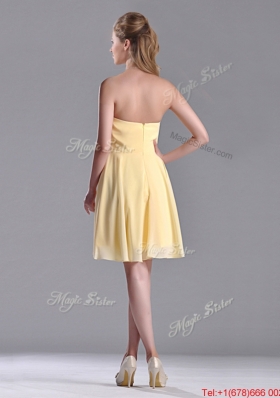 Popular Empire Chiffon Yellow Short Bridesmaid Dress with Beading