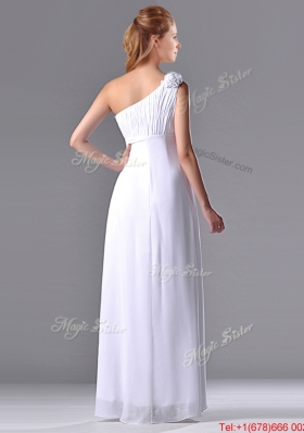 Popular Empire Hand Crafted Side Zipper White  Bridesmaid Dress with One Shoulder