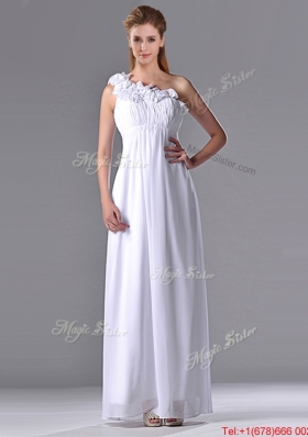 Popular Empire Hand Crafted Side Zipper White  Bridesmaid Dress with One Shoulder